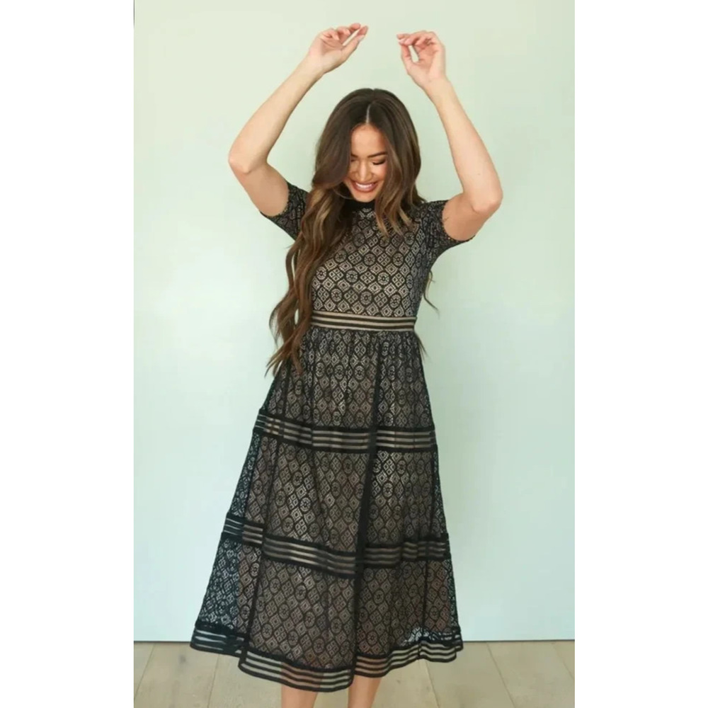 Baltic Born Windsor Black Lace Midi Dress Soft Romantic Lacecore Size Large